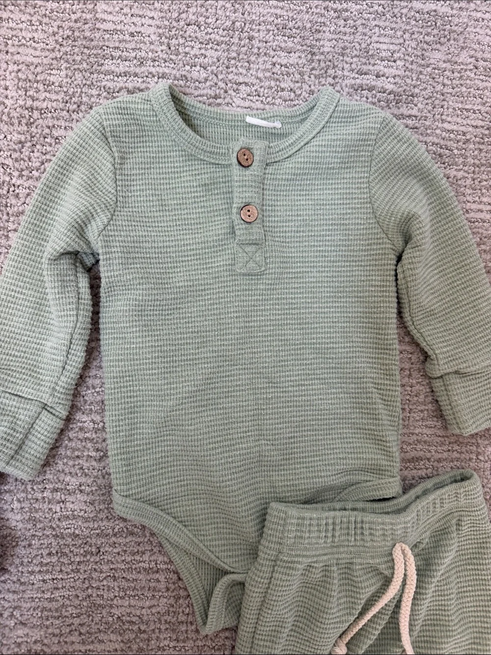 Little One Shop 6-12 M Ribbed Henley One-Piece and Pant Set - Gray & Mint